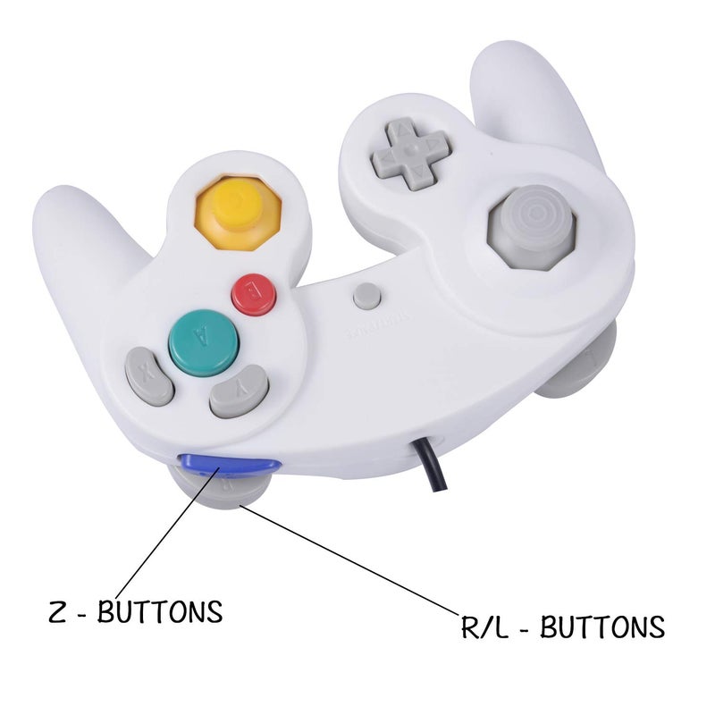 ONE250 2 Pack Classic Shock Joypad Wired Controller, Compatible with Wii NGC Gamecube Game Cube (White & White) - Image 3